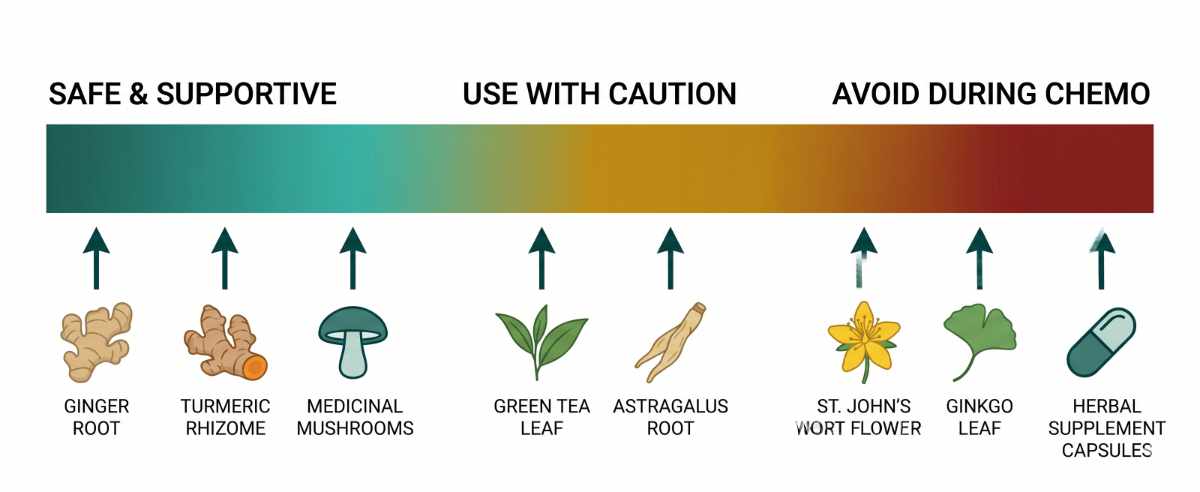 Figure 8.1 · The safety spectrum — herbs during active chemotherapy