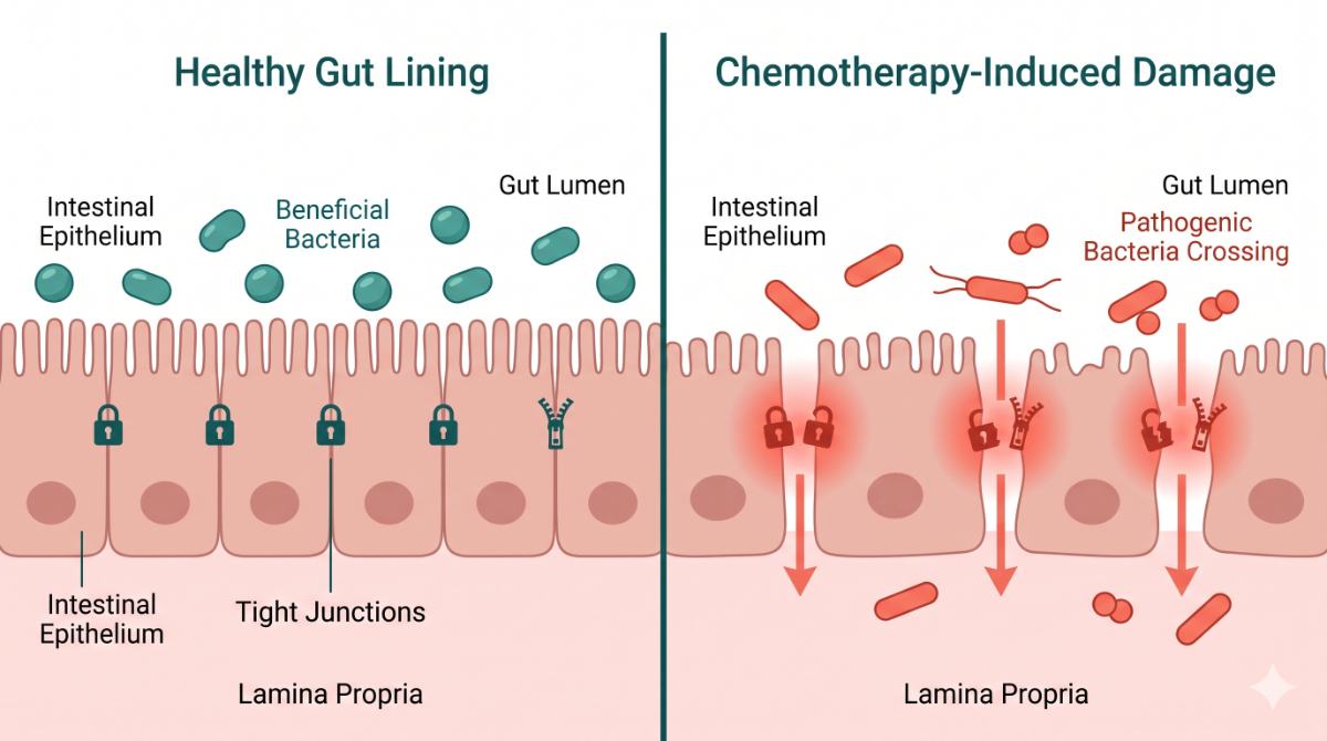 Figure 6.1 · Intact gut lining (left) vs. chemotherapy-induced mucosal damage (right)