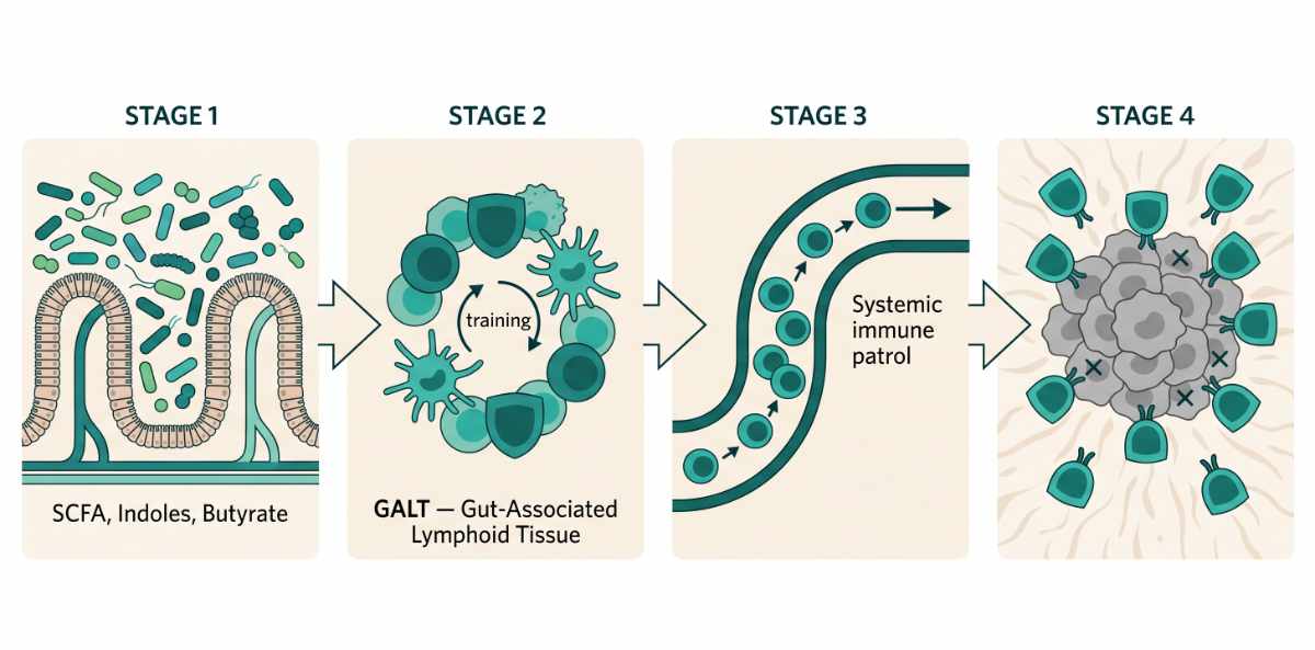 Figure 10.1 · The Gut-Immune-Cancer axis: how microbiome composition shapes anti-tumor immunity